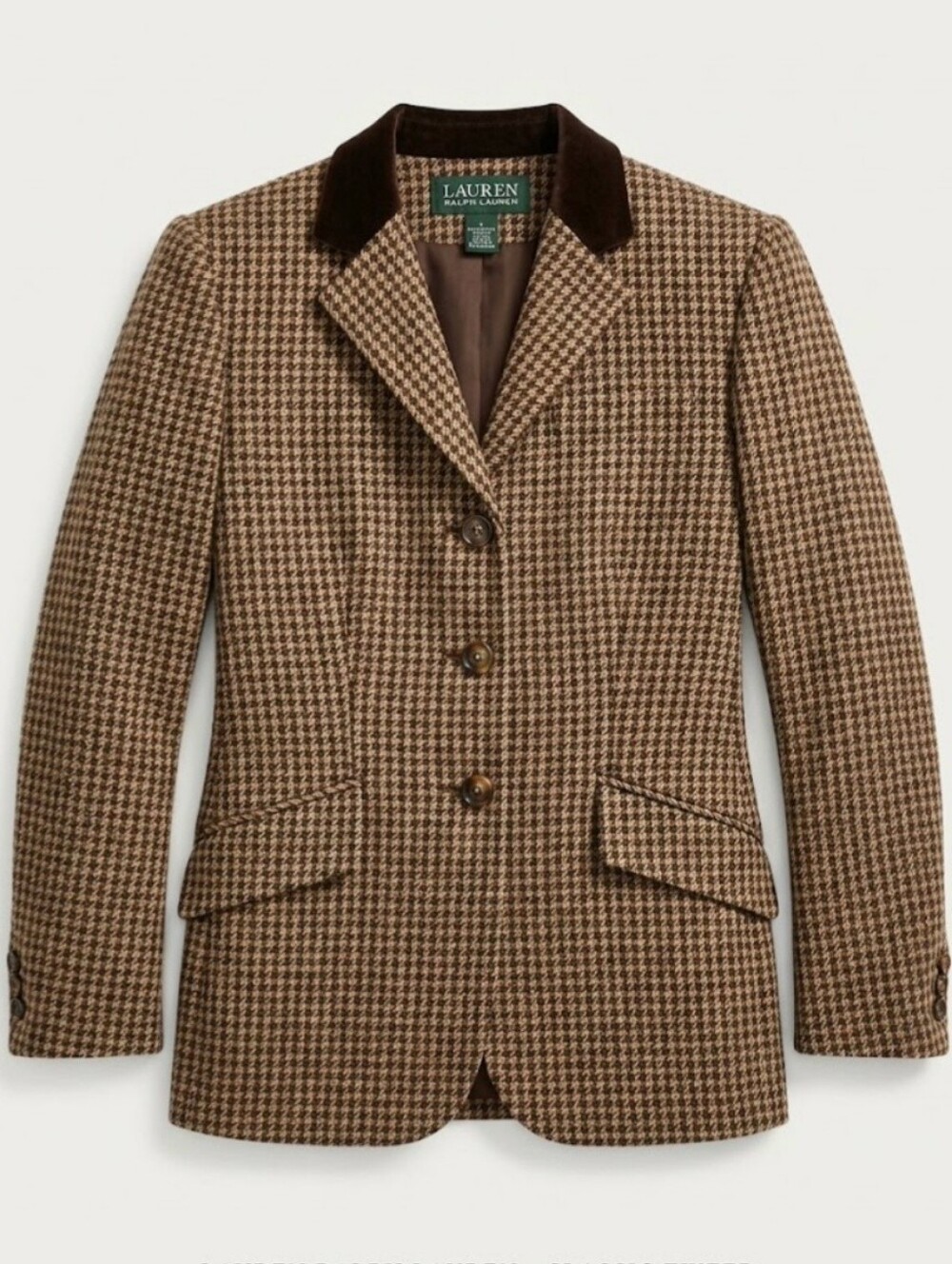 Lauren Ralph Lauren Houndstooth Tweed 3-Button Blazer - Tan Brown - Size 2